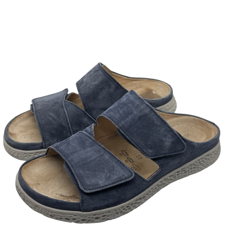 Hartjes Groove Natural sandals Slides in blue suede. Size EU 37 US 7